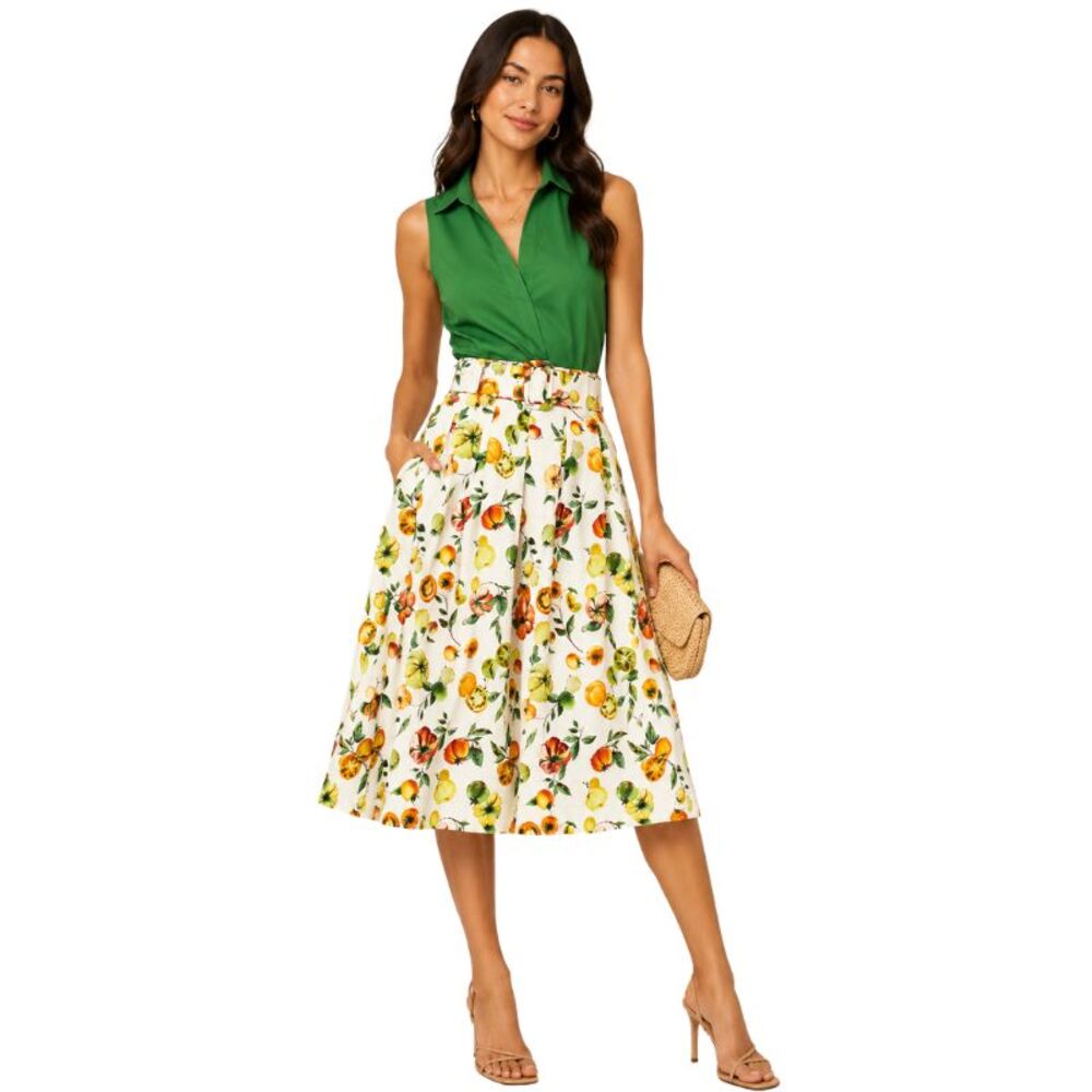 RENT THE RUNWAY- Rachel Antonoff Heirloom Tomato Print Lined Midi Skirt Size 0